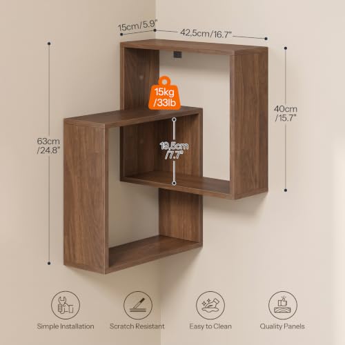 Wall-Mounted Corner Floating Shelves 4-Tier for Wall, Walnut Finish