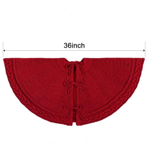 Braided Cable Knit Christmas Tree Skirt - Small Neutral Holiday Decor