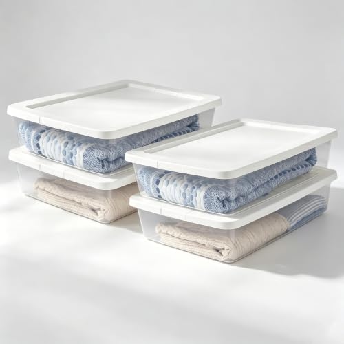 28 Quart Clear Stackable Storage Bins - 4-Pack Under Bed Organizers