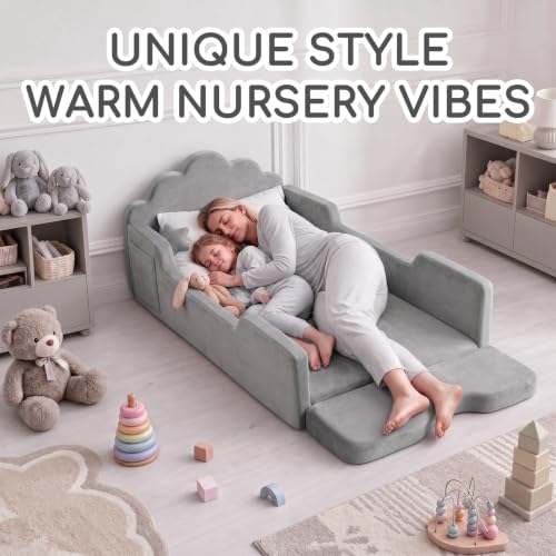 Grey Toddler Floor Bed No Assembly Soft Foam Frame Removable Cover