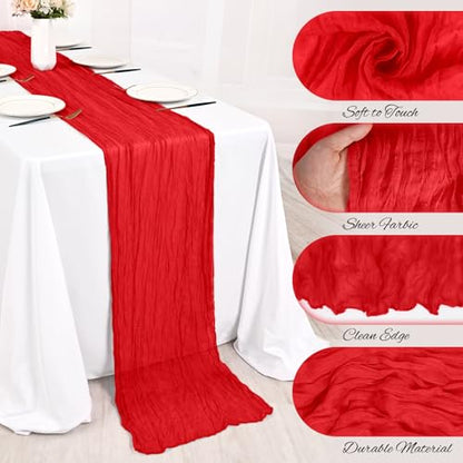 12 Pack Red Cheesecloth Table Runner 21.5x120 Inch - Elegant Wedding & Party Decor