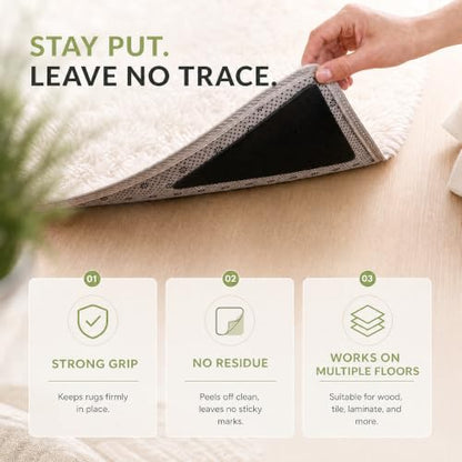 16Pcs Non Slip Rug Tape for Area Rugs - Strong Adhesive Carpet Grippers - Reusable & Easy to Install