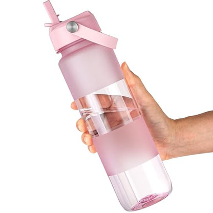 OLDLEY Frosted Clear Water Bottle with Straw 32oz - Pink Variation