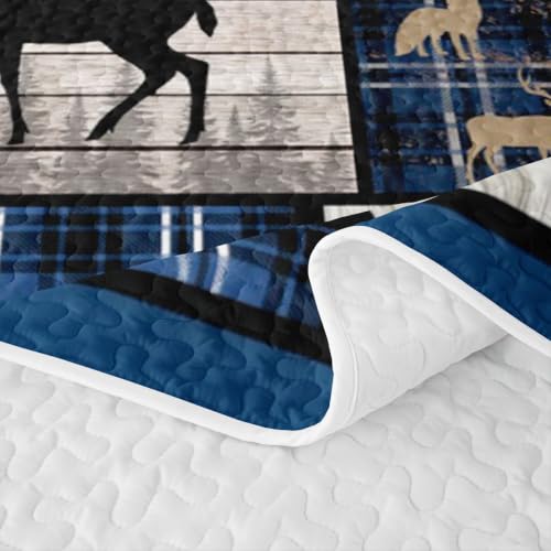 Feelyou Rustic Cabin Quilt Set for All Season Queen Size Blue Gray Bear Deer Wildlife Bedding