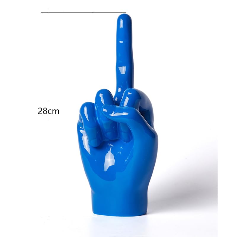 Funny Blue Middle Finger Hand Sculpture - Modern Decor, 11 Inch