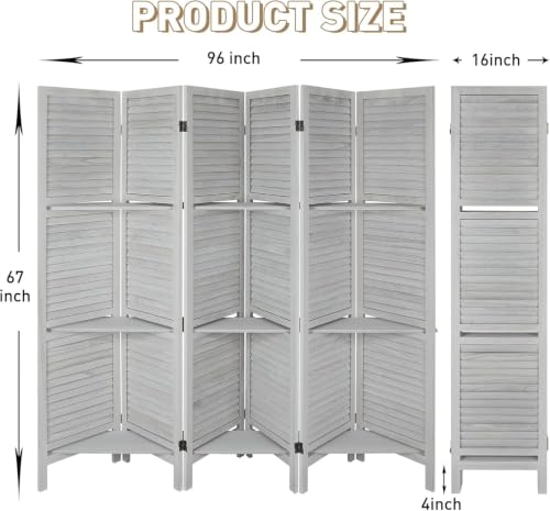 Room Divider with Shelves, 6 Panel Folding Privacy Screen – White, with 3 Shelves (Variation: White,6 Panel)