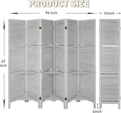 Room Divider with Shelves, 6 Panel Folding Privacy Screen – White, with 3 Shelves (Variation: White,6 Panel)