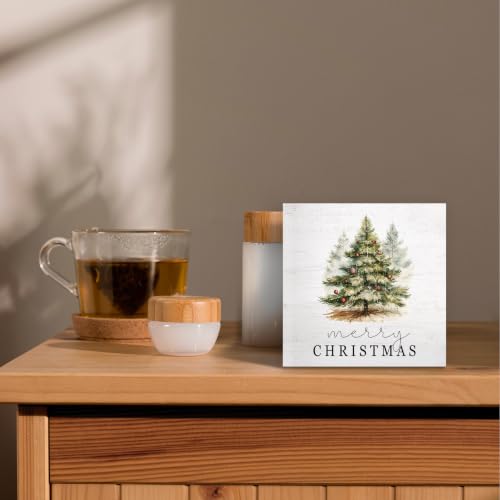 Christmas Pine Tree Farmhouse Wood Box Sign - Winter Holiday Decor 5x5 - Color 11