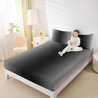 Full Size Fitted Bed Sheet Set with Pillowcases, 16-Inch Deep Pocket Microfiber Bedding for Kids & Teens