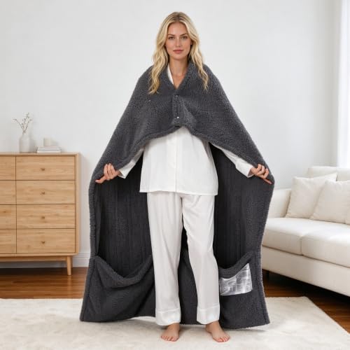 Garvee Electric Heated Blanket with Deep Foot Pocket & Large Front Pocket - Gray, 45x60 Inches