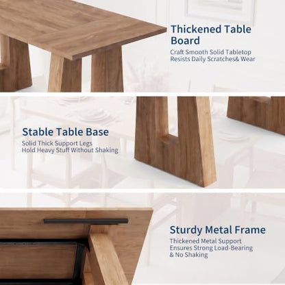 Garvee 63-Inch Modern Dining Table - Light Brown, Seats 4-6