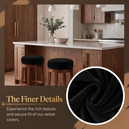 Velvet Elastic Round Bar Stool Covers 15-18 Inch Black Set of 4