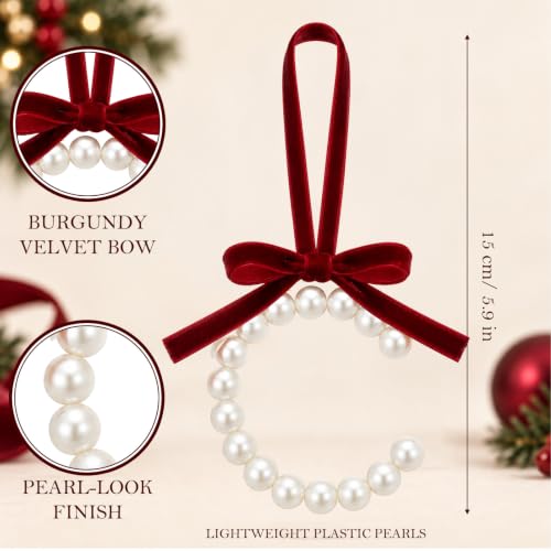 Christmas Pearl Letter Garland Banner with Velvet Bows - Holiday Decor