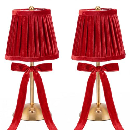 Red Christmas Cordless Table Lamp with Velvet Finish - Rechargeable, Dimmable, Portable Decor - 2 Pack