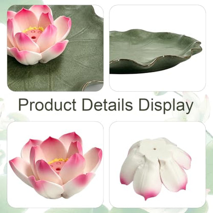 Ceramic Incense Holder with Detachable Lotus & Leaf Tray for Meditation