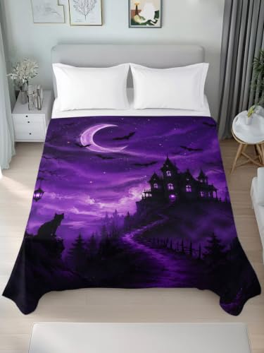 Queen Microfiber Flat Sheet Halloween Purple Bed Sheets with Lavender, Indigo, Silver, Slate Variations