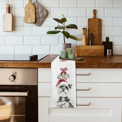 Christmas Miniature Schnauzer Dog Lover Kitchen Towels - Funny Holiday Gift, 16x24 Inches - Schnauzer Variation