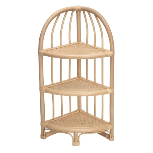 Natural Rattan Corner Shelf Unit - Handwoven 3-Tier Storage Rack for Home & Bathroom