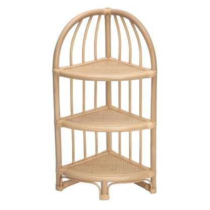 Natural Rattan Corner Shelf Unit - Handwoven 3-Tier Storage Rack for Home & Bathroom