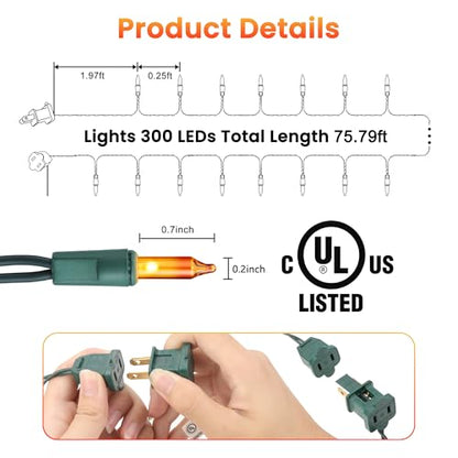 Multicolor Christmas String Lights 75ft 300 Incandescent Bulbs Connectable Indoor Outdoor