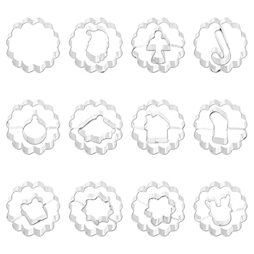 Christmas Metal Cookie Cutters Set - 12 Designs including Wreath Gingerbread Snowflake Deer