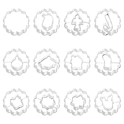 Christmas Metal Cookie Cutters Set - 12 Designs including Wreath Gingerbread Snowflake Deer