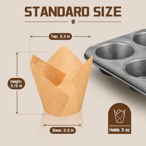 Natural 200 pcs Tulip Cupcake Liners for Baking Muffins - Premium, Non-Stick