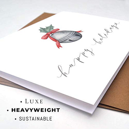 Christmas Greeting Card Watercolor Bell Art - Blank Inside, 5x7"