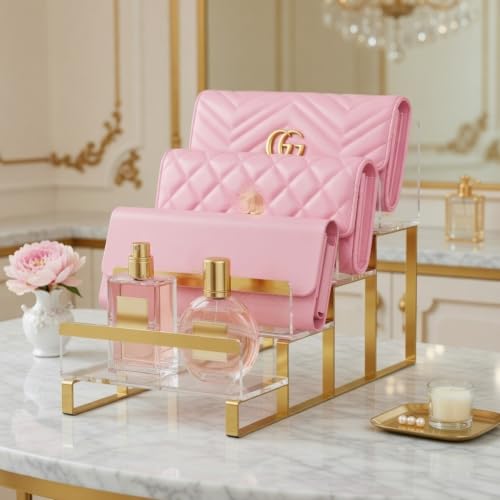 Gold 4-Tier Wallet Display Stand Acrylic & Metal Organizer - TipsyTree