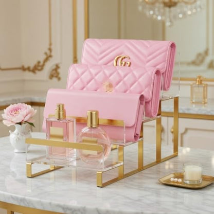 Gold 4-Tier Wallet Display Stand Acrylic & Metal Organizer - TipsyTree