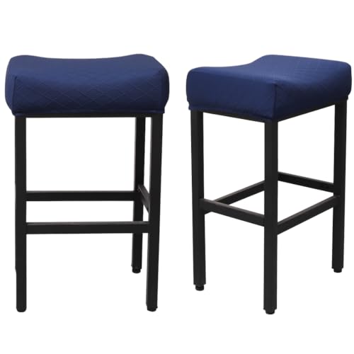 Navy Blue Rectangular Stretch Bar Stool Covers Set of 2 - Washable Slipcovers for Counter Height Chairs