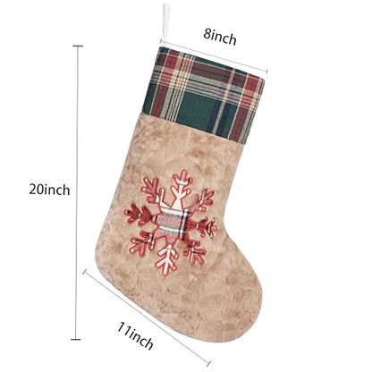 Christmas Stockings 20 Inch Red Green Plaid Plush Set - Rustic Holiday Decor