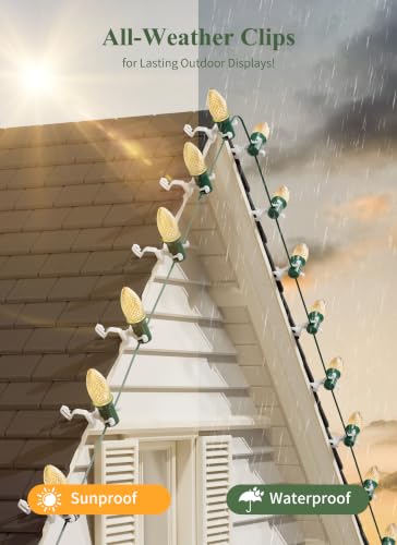 Christmas Light Clips White 200 Pack - Shingle & Gutter Mounting for C7 C9 String Lights