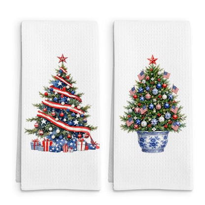 Patriotic Christmas Tree Kitchen Towels Set of 2 - Color 15