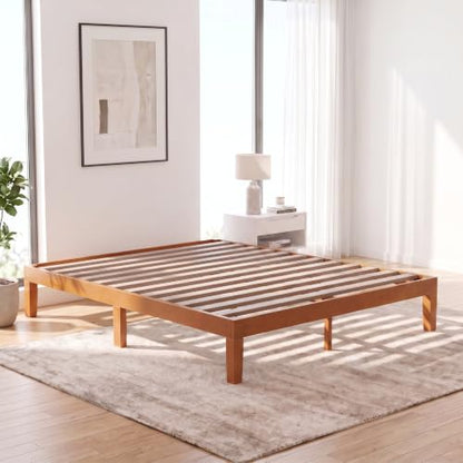 12in Queen Solid Wood Platform Bed Frame with Slat Support - No Box Spring Needed