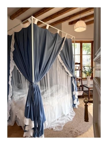 Blue Double Layer Bed Canopy with Mosquito Net for Bedroom - W70.9 x L78.7in