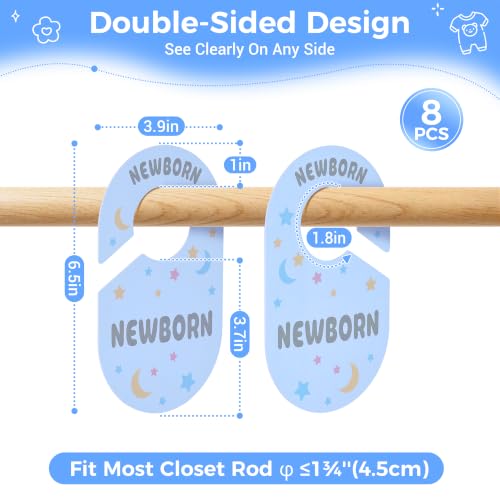 Baby Closet Dividers 8 Pack - Double-Sided Nursery Clothes Organizer Blue Starry Sky