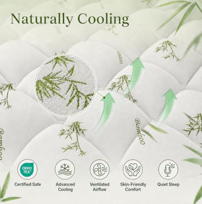 Queen Mattress Topper 2 Inch Viscose Bamboo Breathable Water-Resistant