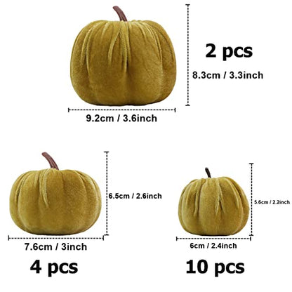 Artificial Velvet Pumpkins Set - Yellow Olive, 16 Pieces Fall Decor