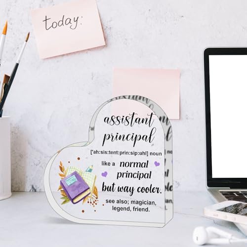 Heart Shaped Acrylic Desk Sign for Assistant Principal Gift - Inspirational Office Decor