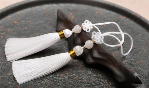 Korean Hanbok Norigae White Knot Tassel Charm Ornament for Bags & Decor