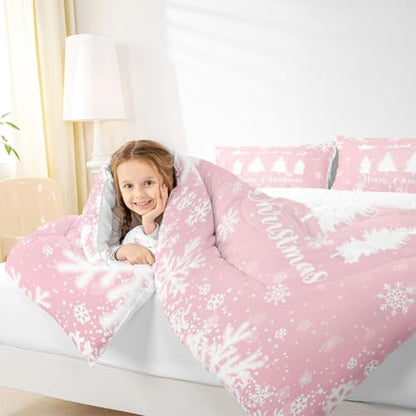 Pink Christmas Comforter Set Queen Size Bedding - Multi 11 Style
