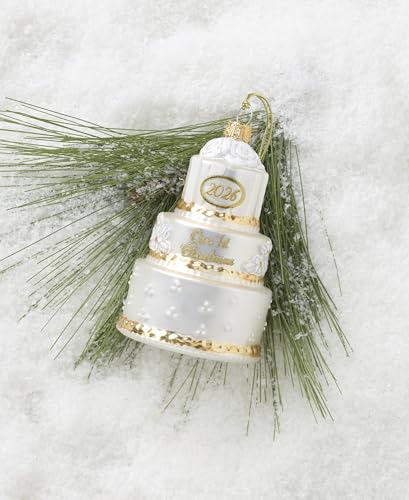 Lenox 2026 Retro Blown Glass First Christmas Wedding Ornament - Cake Variation