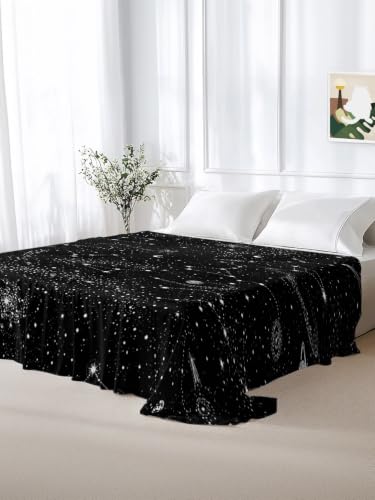 Black Starry Sky Queen Size Flat Sheet - Wrinkleproof Cooling Microfiber Bedding Variation of Black / Queen 90x102