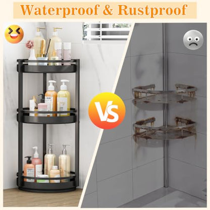3-Tier Rotating Corner Shower Caddy Stand - Rust-Resistant Bathroom Organizer