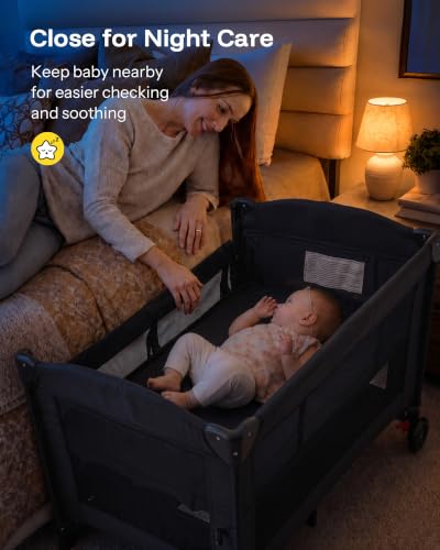 HARPPA 6-in-1 Foldable Baby Playard with Bedside Bassinet - Matt Black