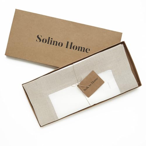 Natural & White Linen Table Runner 14 x 72 Inches - Solino Home