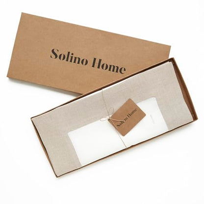 Natural & White Linen Table Runner 14 x 72 Inches - Solino Home
