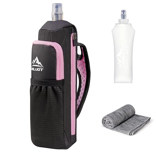 Pink Running Water Bottle Handheld with Phone Holder 17 oz - Zelvot
