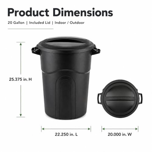 Round 20 Gallon Heavy Duty Plastic Trash Can with Locking Lid - Black